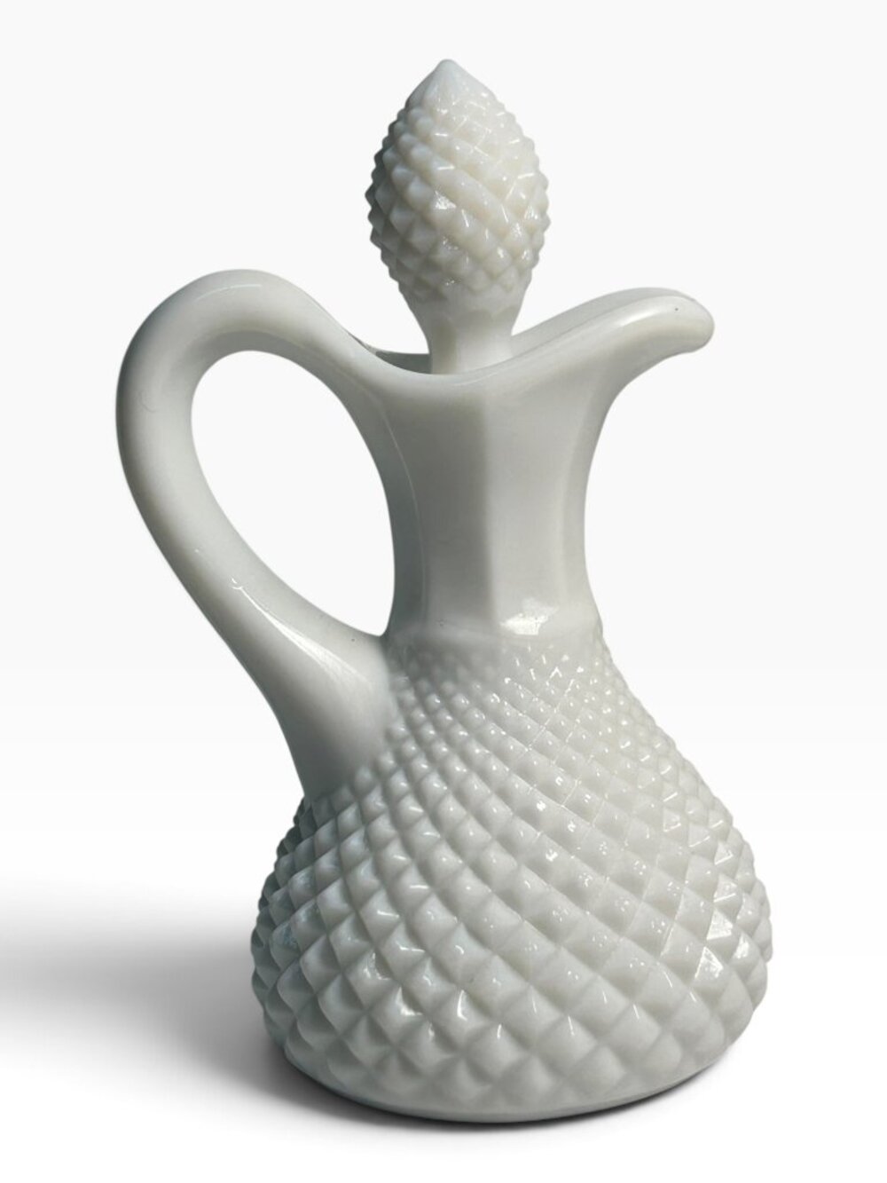 Vintage Antique White Milk Glass Lidded Pitcher Creamer Hobnail Rough Pontil 4.5